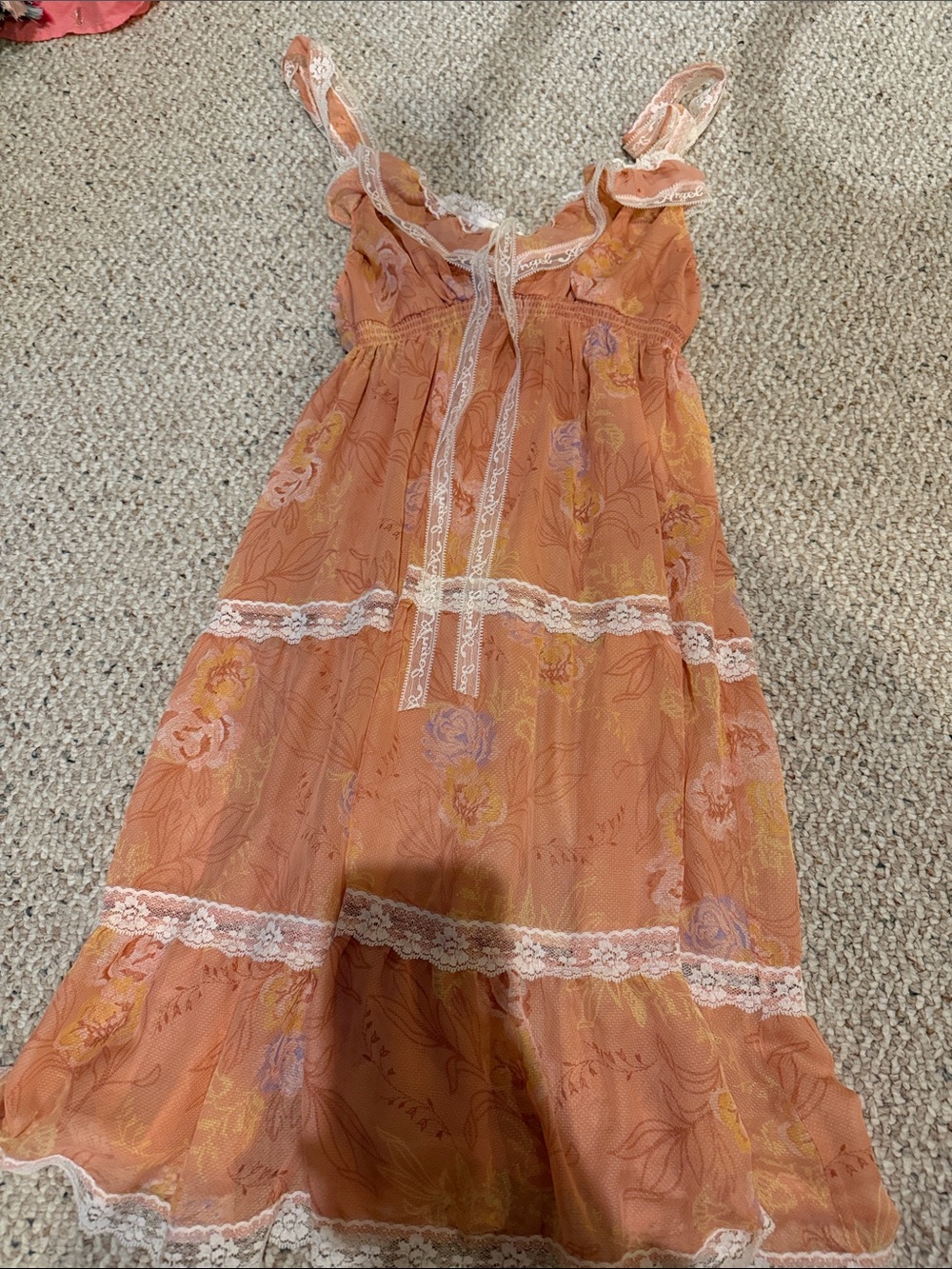 Victoria's Secret Peach Floral Lace-Trim Chemise